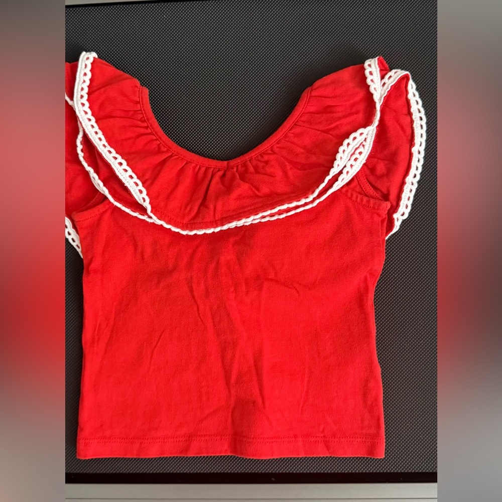 Janie and Jack Red Crop Top with White Trim